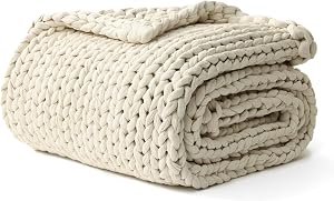 YnM Cotton Weighted Blanket, Handmade Chunky Knitted Design, Soft and Cozy, Temperature Re