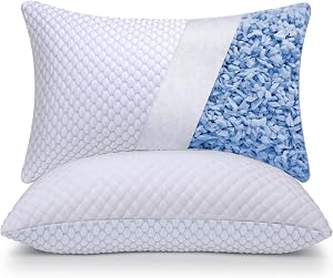 OSBED Cooling Adjustable Shredded Memory Foam Pillows Queen Size Set of 2 - Temperature-Re