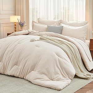 MUXHOMO 7 Pieces Queen Comforter Set, Soft Bed in a Bag Queen Size, All Season Bedding Set