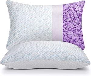 WISHSMILE Queen Size Shredded Memory Foam Pillows, Cooling Pillow Set of 2, Adjustable Hei