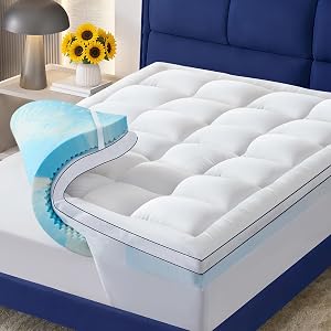 NicePlus Dual Layer 4 Inch Memory Foam Mattress Topper Queen, 2 Inch Cooling Gel Memory Fo