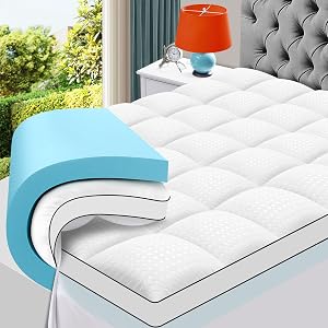 MASVIS Queen Size Dual Layer 4 Inch Memory Foam Mattress Topper, 2 Inch Cooling Gel Memory