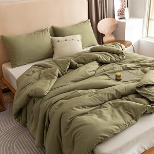 ROSGONIA Queen Comforter Set Olive Green, 3pcs Bedding Sets Queen (1 Boho Olive Comforter 