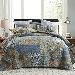Secgo Queen Comforter Set for Bed - 100% Cotton Quilts Queen Size, Green, Sage Bedspreads 
