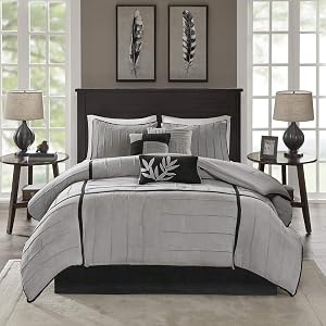 Madison Park Cozy Comforter Set Casual Blocks Design All Season, Matching Bed Skirt, Decor
