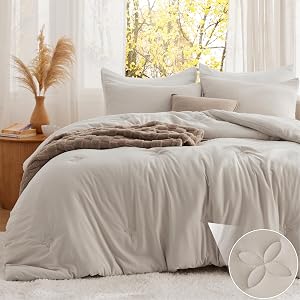 Bedsure Queen Comforter Set Beige, Soft Prewashed Queen Size Bedding, Quilted Comforter wi