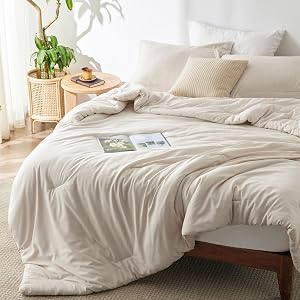 Bedsure Queen Comforter Set - Beige Soft Bedding for All Seasons, Cationic Dyed Bed Set, 3