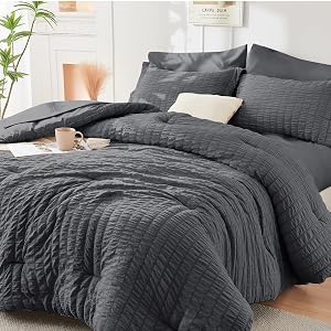 HYMOKEGE Queen Comforter Set Seersucker 7 Pieces, All Season Luxury Bed in a Bag for Bedro
