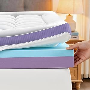 SurChic 5 Inch Dual Layer Memory Foam Queen Mattress Topper - 2'' Pillow Top Mattress Pad