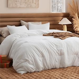 Bedsure King Comforter Set, White Soft Prewashed Bedding for All Seasons, 3 Pieces GentleS