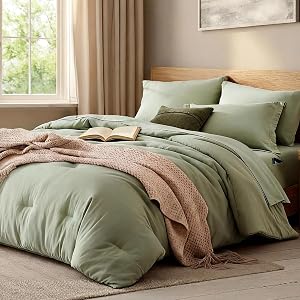 WRENSONGE Queen Comforter Set - 7 Pieces Sage Green Soft Bed in a Bag Queen with Fitted Sh