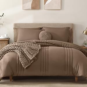 Monbix Queen Comforter Set - 7 Pieces Raw Umber Bed in a Bag Queen Bedding Sets with Comfo