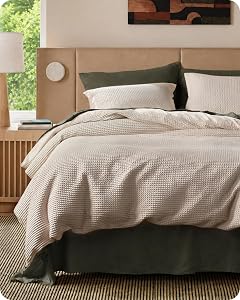 Bedsure Cotton Duvet Cover King - 100% Cotton Waffle Weave Linen Color Duvet Cover, PureWo