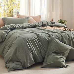 Bedsure Comforter Set Queen Size Grayish Olive Green - Cotton Fabric with Microfiber Inner