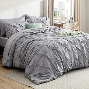 Bedsure Queen Comforter Set Grey - Bed in a Bag Queen Size Bedding 7 Pieces, GentleSoft P