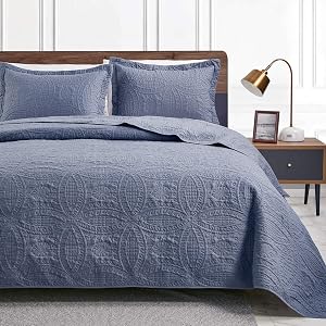 Love's cabin Quilts for Queen Bed Blue Bedspreads - Soft Bed Summer Lightweight Bedspread